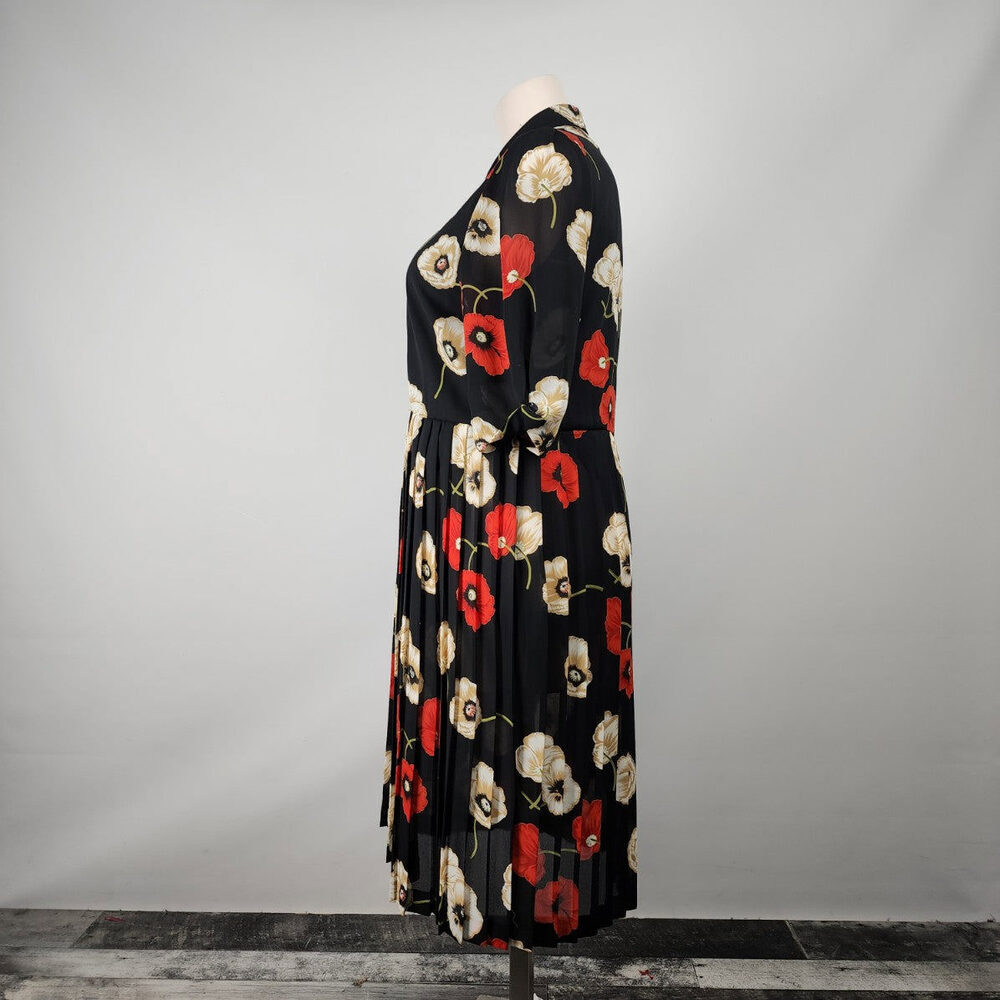 Black Floral Midi Dress with Red & Cream Poppies - Picture 7 of 10